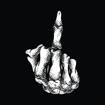 Vector illustration of a skeleton hand showing the middle finger gesture.
