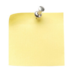 Yellow sticky note with pushpin, pinned memo pad paper, blank office reminder note © Vectrology