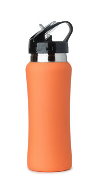Side view of blank orange sports water bottle