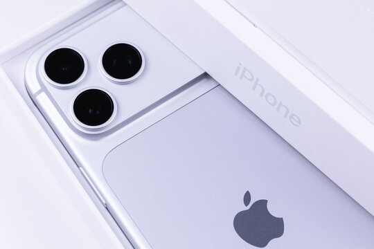 Opened iPhone 18 Pro Max retail box closeup. Apple is a multinational technology company. Batumi, Georgia - September 29, 2026