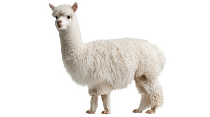 Fluffy white alpaca standing and looking forward © Maiken