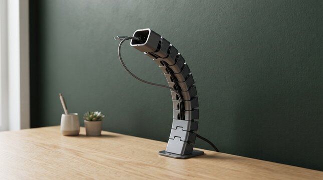 Modern modular cable organizer mounted on desk for office workspace