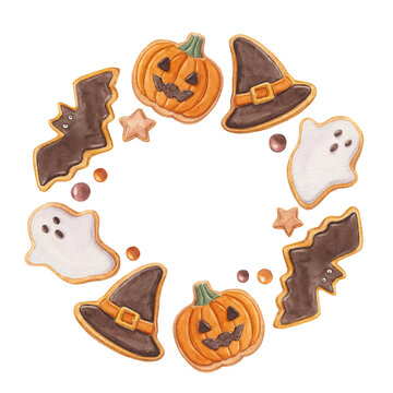 Halloween Cookie Wreath Elements Set - Ghost, Bat, Pumpkin and Witch Hat