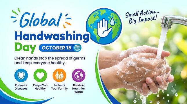 Global Handwashing Day. Clean Hands with Soap and Water. Hygiene Awareness and Germ Prevention Campaign. Colorful Educational Vector Illustration