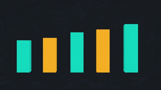 2D vector animation on a solid dark charcoal background, five rectangular bars rise one after another to different fixed heights