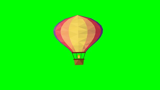 Low poly hot air balloon floating in a seamless loop on green screen