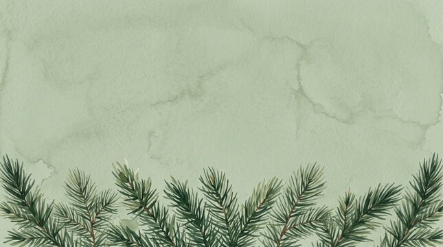 Natural evergreen pine branches on a textured light green background