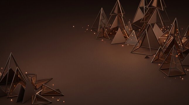 Minimalist abstract christmas trees arranged in a row on dark background