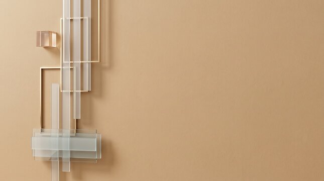 Abstract architectural geometric glass structure on beige background