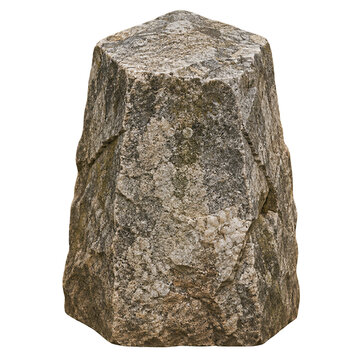 Weathered hexagonal granite stone marker isolated cutout