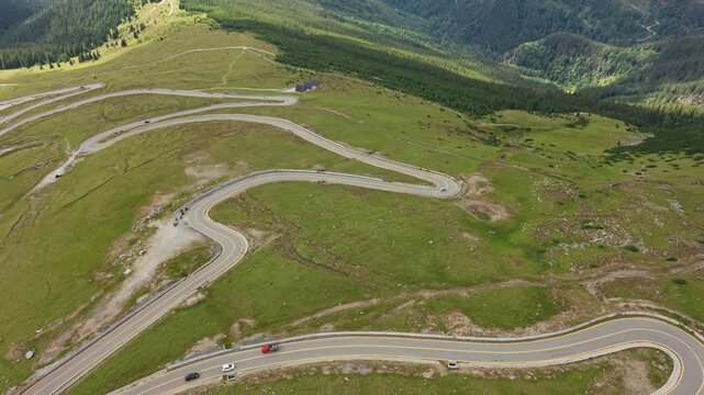 Top Down Transalpina Serpentines on Grassy Slope
