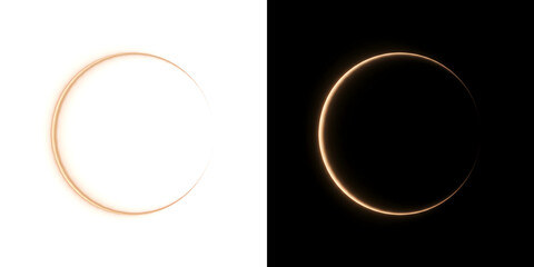 Eclipse ring with a thin glowing golden crescent edge and soft warm halo fading around the circle for elegant frame designs in PNG, Transparent and Black Background Versions © Nyxthrasza