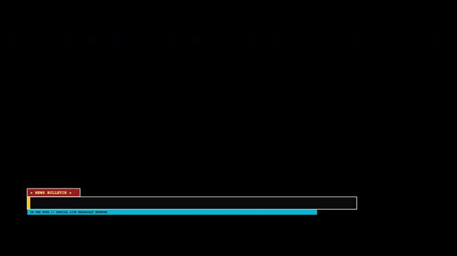 Cyan rectangular bar on black backdrop with red label and yellow line graphic forms television interface, suitable for broadcast overlays.ProRess 4444 Alpha Channel