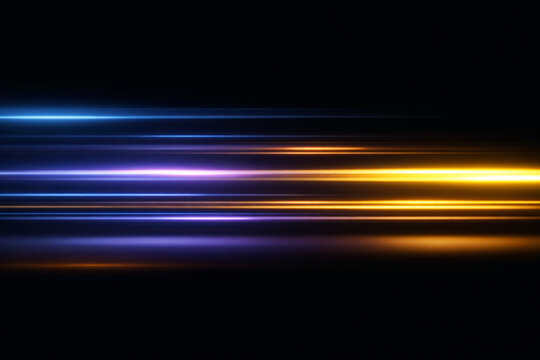 Multicolored horizontal light streaks with blue, purple, and golden glowing bands