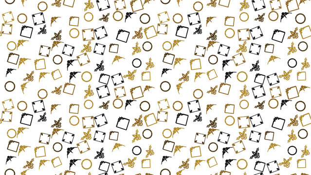 Seamless pattern of ornate decorative elements in gold and black