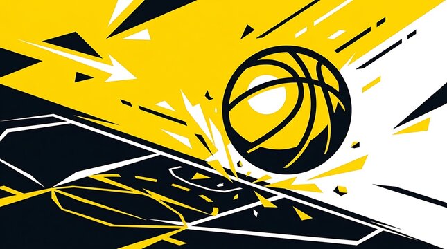 Dynamic Basketball Bouncing on Court Graphic Illustration.
