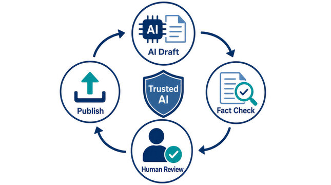 AI content review cycle with draft fact check human review and publish