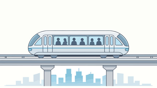 Modern Monorail Train on Elevated Track with City Skyline Background