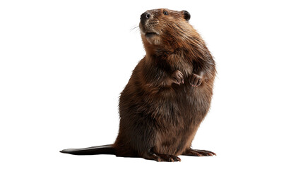 Brown North American beaver standing upright on hind legs © Zuzana