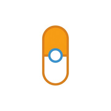 Orange and white medical capsule pill flat vector icon