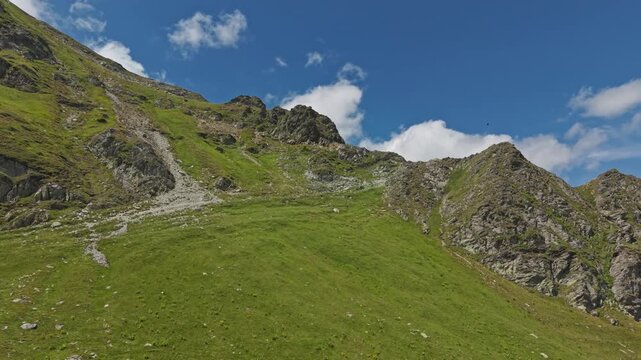 Jagged Rock Formations Above Alpine Meadow