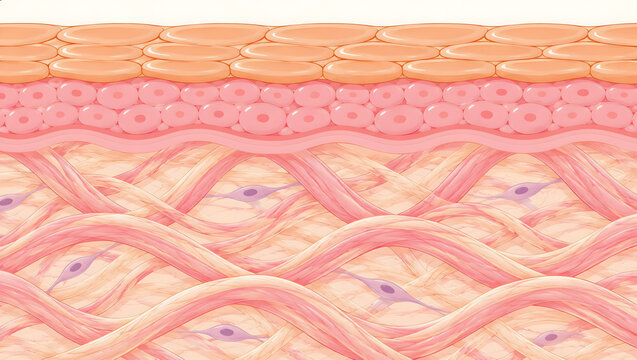 Dense organized collagen fibers beneath healthy skin for firmness and elasticity