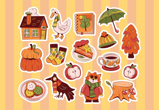 Orange Flat Journal Sticker Autumn Asset Illustration