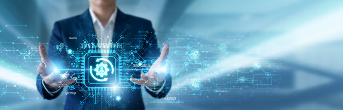 Change Manager coordinating Change Management and organizational data and futuristic network infrastructure. Business transformation, process improvement, transition planning, team adaptation