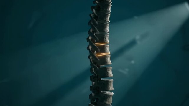 Human Spine and Ribcage Anatomy - Rotating Medical Model with Glowing Vertebrae - Cinematic 3D Animation 4K Footage
