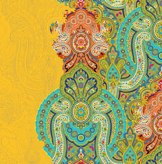 Vibrant abstract floral patterns on yellow background © Wolfworker