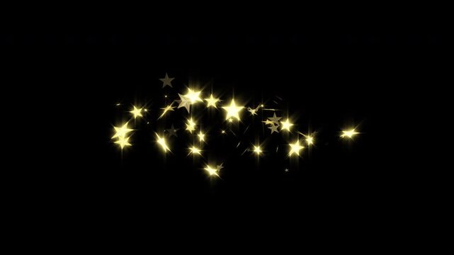 Luxury glowing golden glitter star blast with sparkling magic trail, twinkling magic line twinkle stars starlight on black screen, star sparkle vector doodles, cinematic glitter explosion effect, 4k