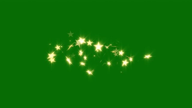 Luxury glowing golden glitter star blast with sparkling magic trail, twinkling magic line twinkle stars starlight on green screen, star sparkle vector doodles, cinematic glitter explosion effect, 4k