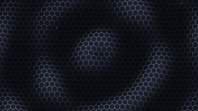 Futuristic glowing white hexagonal grid pattern with animated light pulses on a dark surface