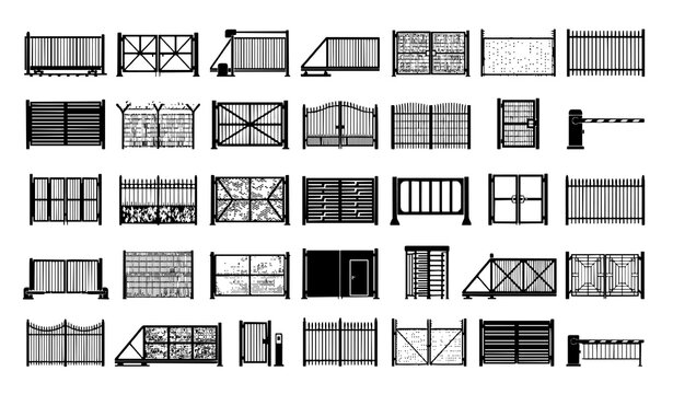 Untitled design - 3 35 Modern Metal Security Gates and Industrial Fence Designs Black Silhouette Vector Set