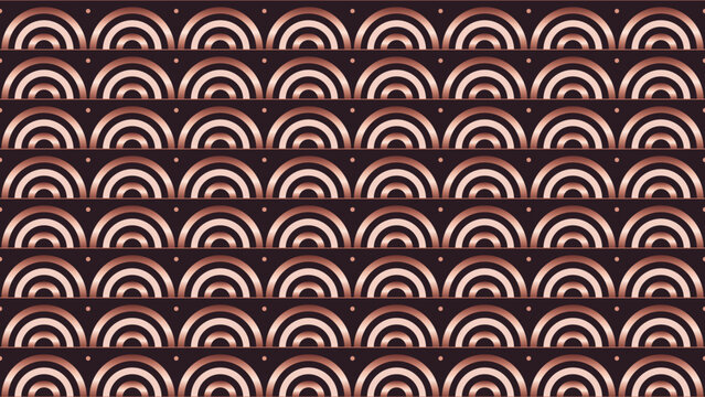 Art Deco rose gold and blush rainbow arch seamless pattern on dark plum, elegant feminine geometric background
