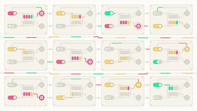 Pastel Logic Array and Fluid Kinetic Switches Mechanical Circuit Motion Background - 4k 60 fps infinite loop
