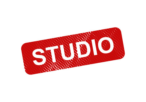 Red studio stamp seal with white text illustration