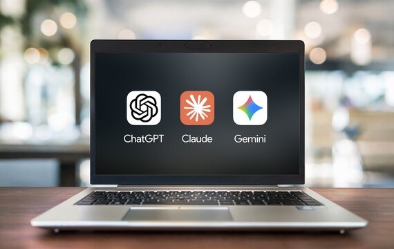 ChatGPT, Claude and Gemini AI Tools displayed on Laptop