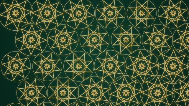 Islamic Geometric Star Pattern Gold Arabic Motif Emerald Green Background