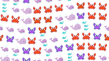 Cartoon whales and crabs pattern © ebar