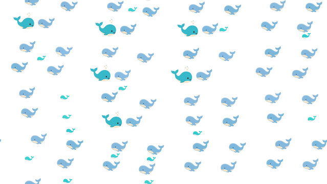 Cartoon whales pattern isolated on transparent background