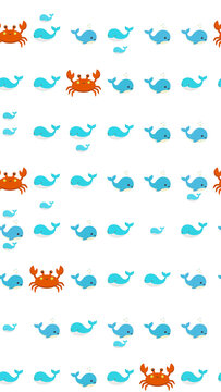 Seamless pattern of cartoon whales and crabs