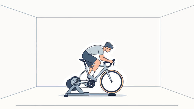 Minimalist Vector Illustration of Cyclist Training Indoors on Stationary Tricycle in Empty White Space