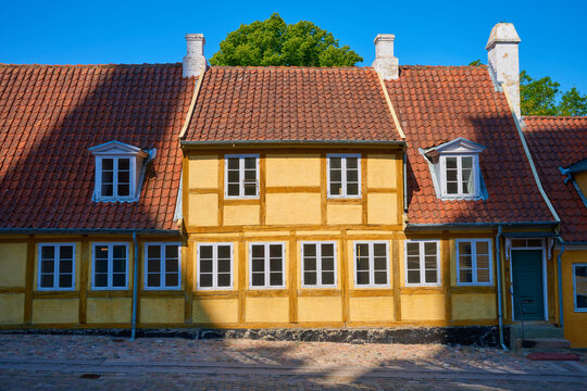 Typical building the town of Roskilde in Denmark. Built with wood and brick.