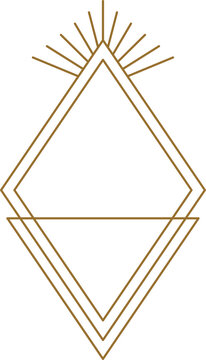 Minimalist golden line art diamond shape with sun rays, creating a sacred geometry design