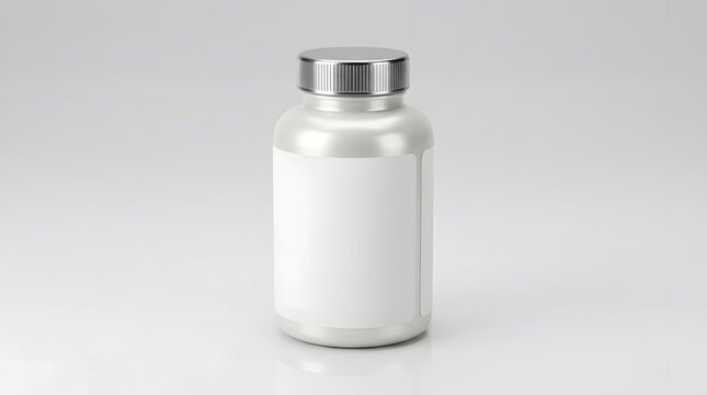A professional white plastic supplement bottle mockup isolated on a neutral background perfect for showcasing your unique brand label design