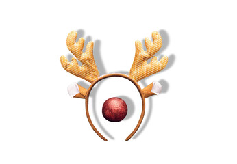 Festive reindeer antler headband with a red Christmas bauble isolated on transparent background. Playful holiday accessory for Christmas celebrations, parties, festive costumes, seasonal events © Айман Дайрабаева