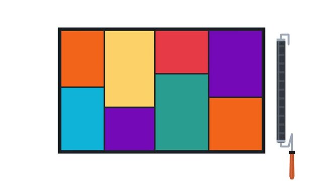 Paint Roller Moving Across Colorful Rectangular Panels