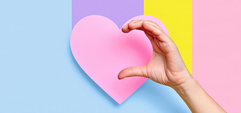 Against a soft pastel backdrop, a hand forms a heart for International Left-Handers Day, with modern typography celebrating uniqueness.