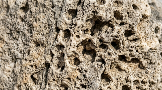 Pitted Limestone Surface with Eroded Rock Texture, Porous Karst Topography and Weathered Stone for Geological Backgrounds, Earth Science Education, and Design Resources.